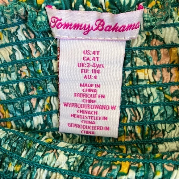 Tommy Bahama Girls Smocked Tank Romper Green Pink Tropical Print Sz 4T - Picture 12 of 15